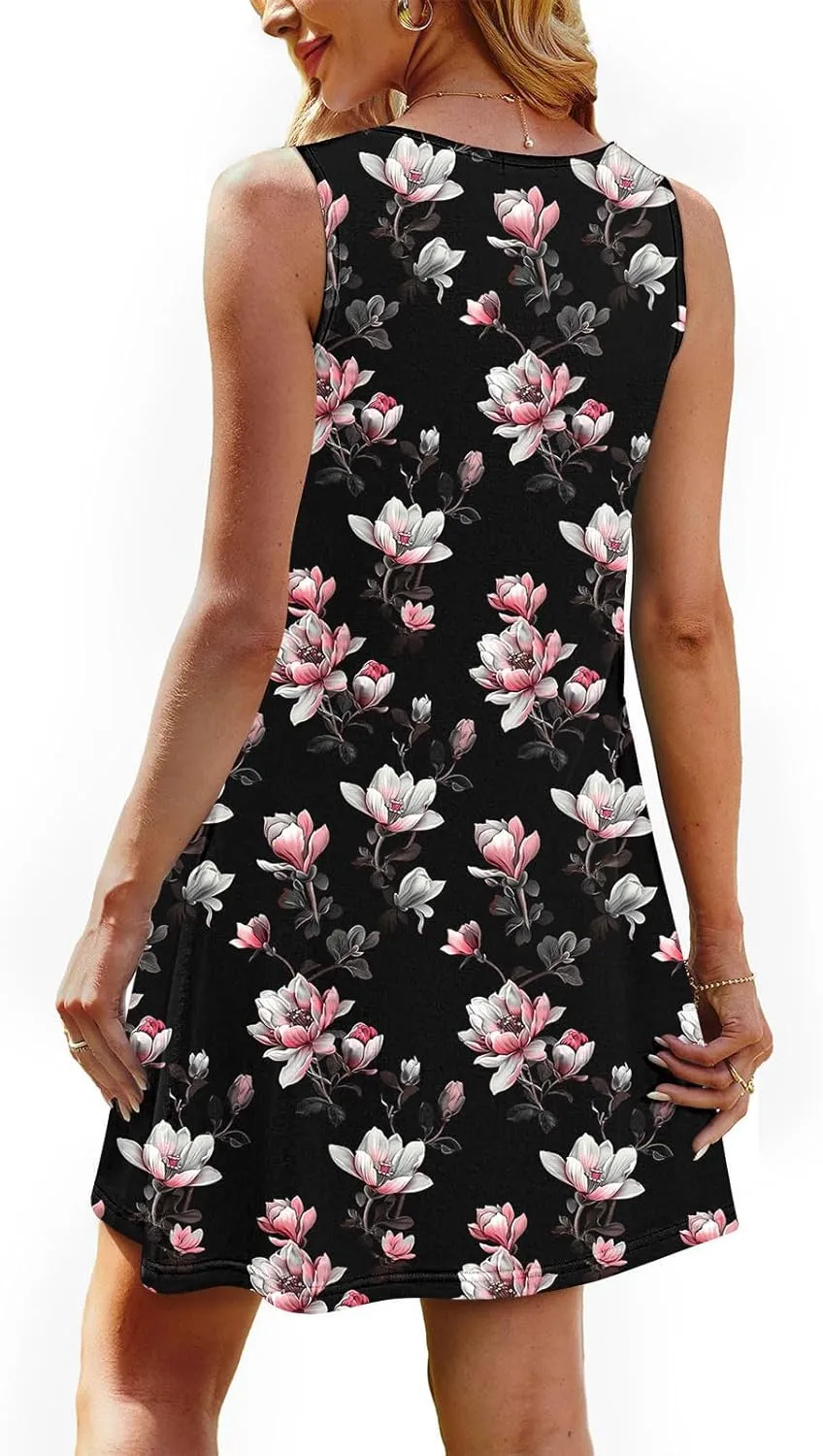 Dresses for Women Casual Ruched Sleeveless Sundresses 2025 Vacation Beach Cover Ups Summer Pocket A-Line Mini Dress