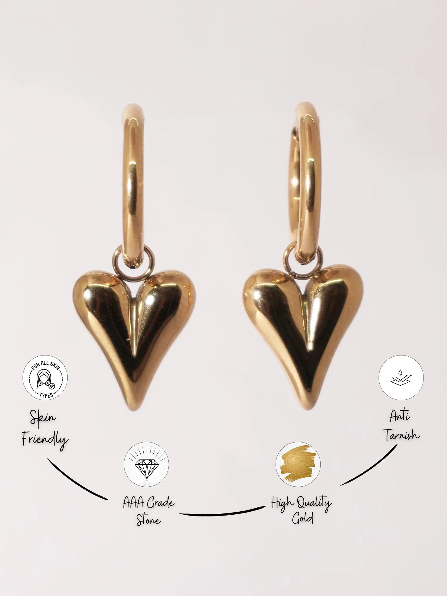 Elegant Demi-Fine Gold-Plated Heart Shaped Hoop Earrings