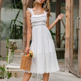 Elegant Ruffled Sleeveless High-Waist A-Line Midi Sundress