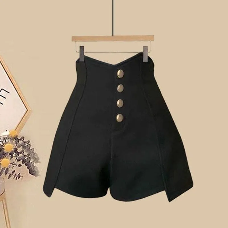 Elegant V-neck Flouncing Shirt High Waist Shorts