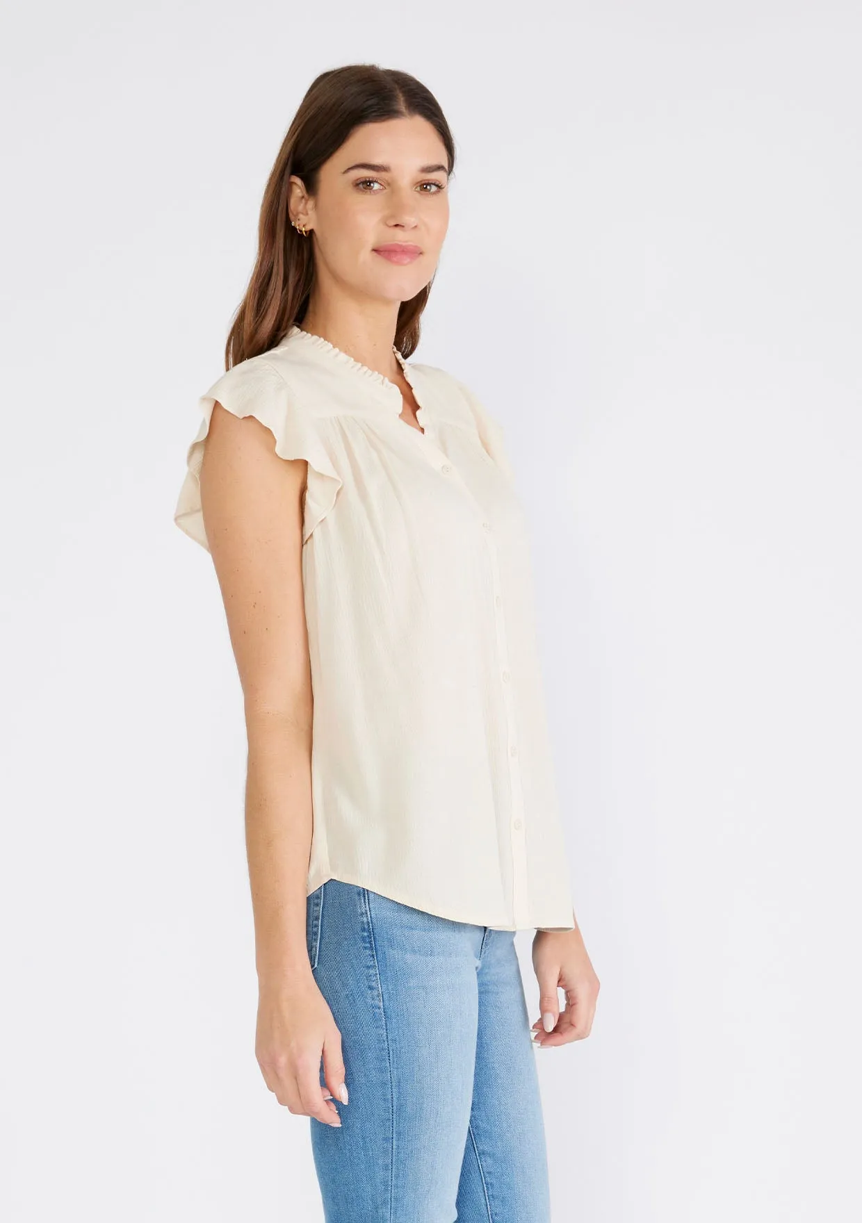 Flutter Cap Sleeve Button Up Blouse
