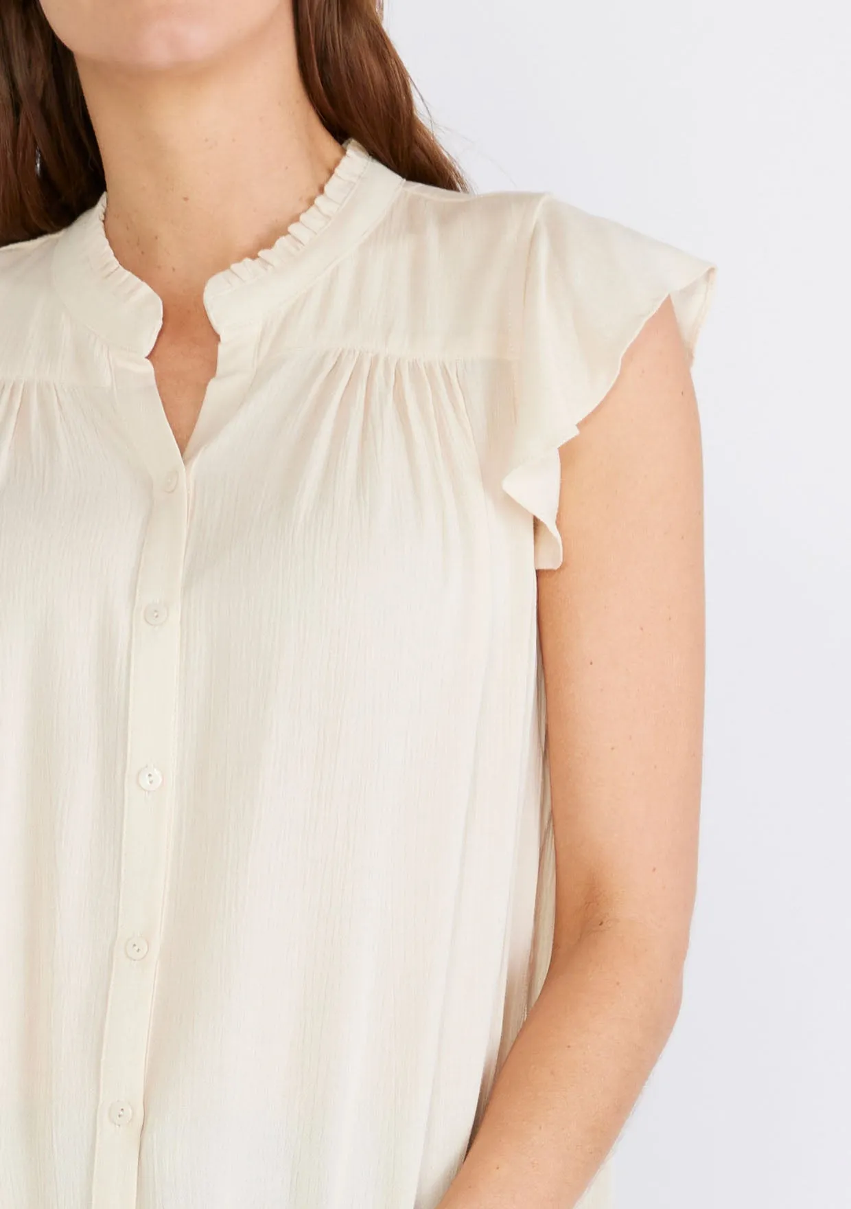 Flutter Cap Sleeve Button Up Blouse