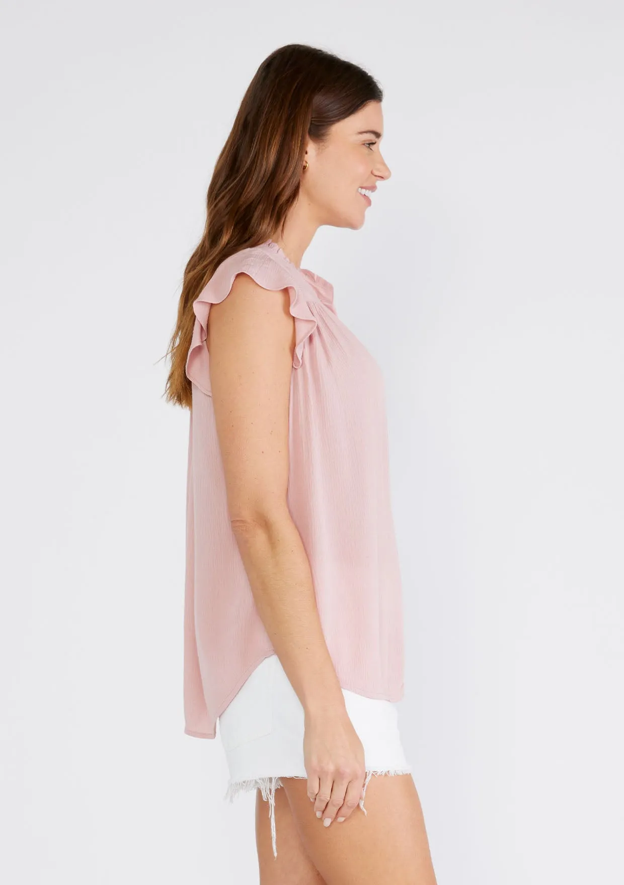 Flutter Cap Sleeve Button Up Blouse