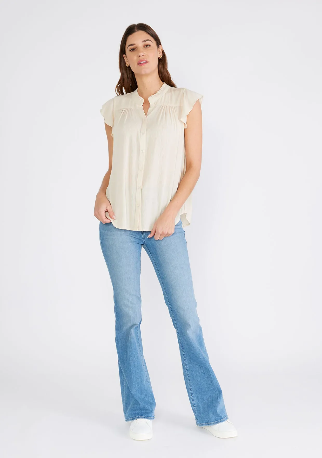 Flutter Cap Sleeve Button Up Blouse