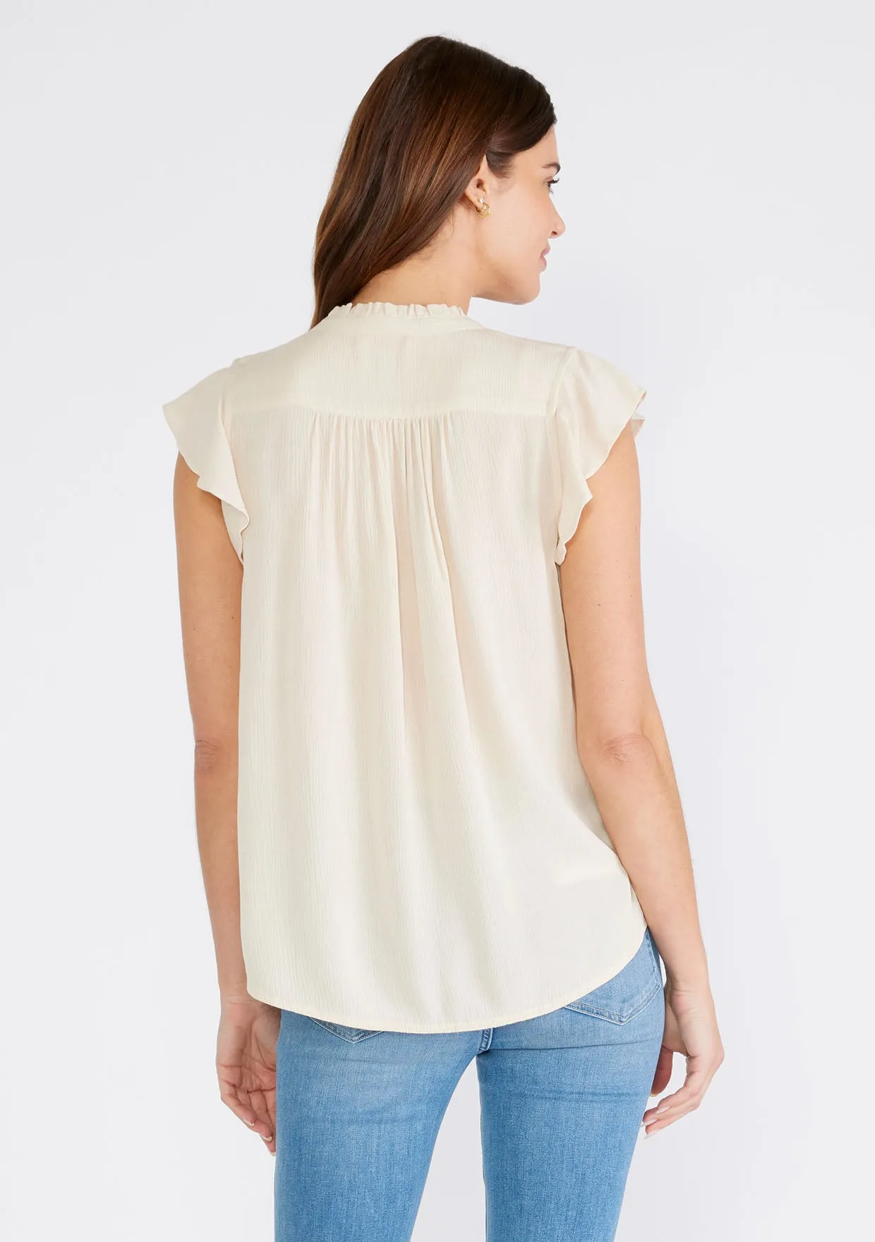 Flutter Cap Sleeve Button Up Blouse