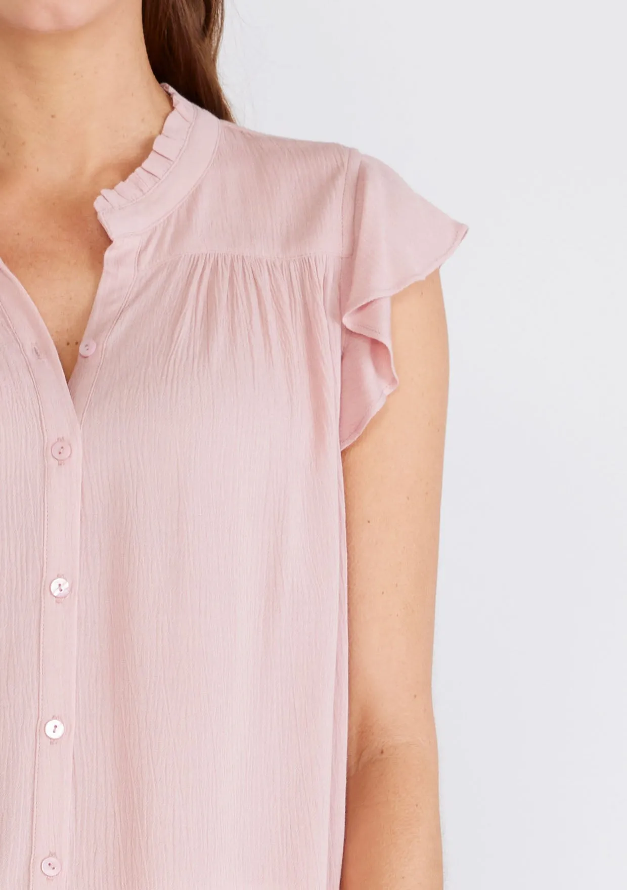 Flutter Cap Sleeve Button Up Blouse