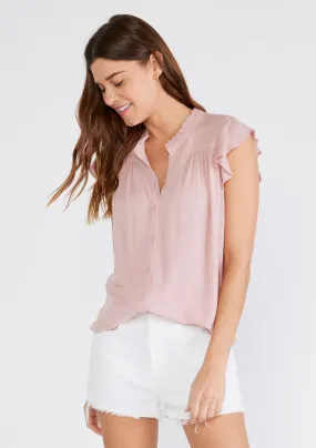 Flutter Cap Sleeve Button Up Blouse