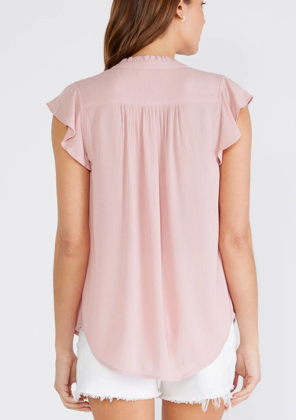 Flutter Cap Sleeve Button Up Blouse