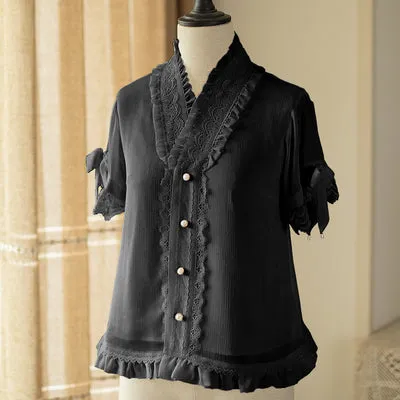 Forest Wardrobe ~ Fuying ~ Wa Lolita Lace Flounce Blouse
