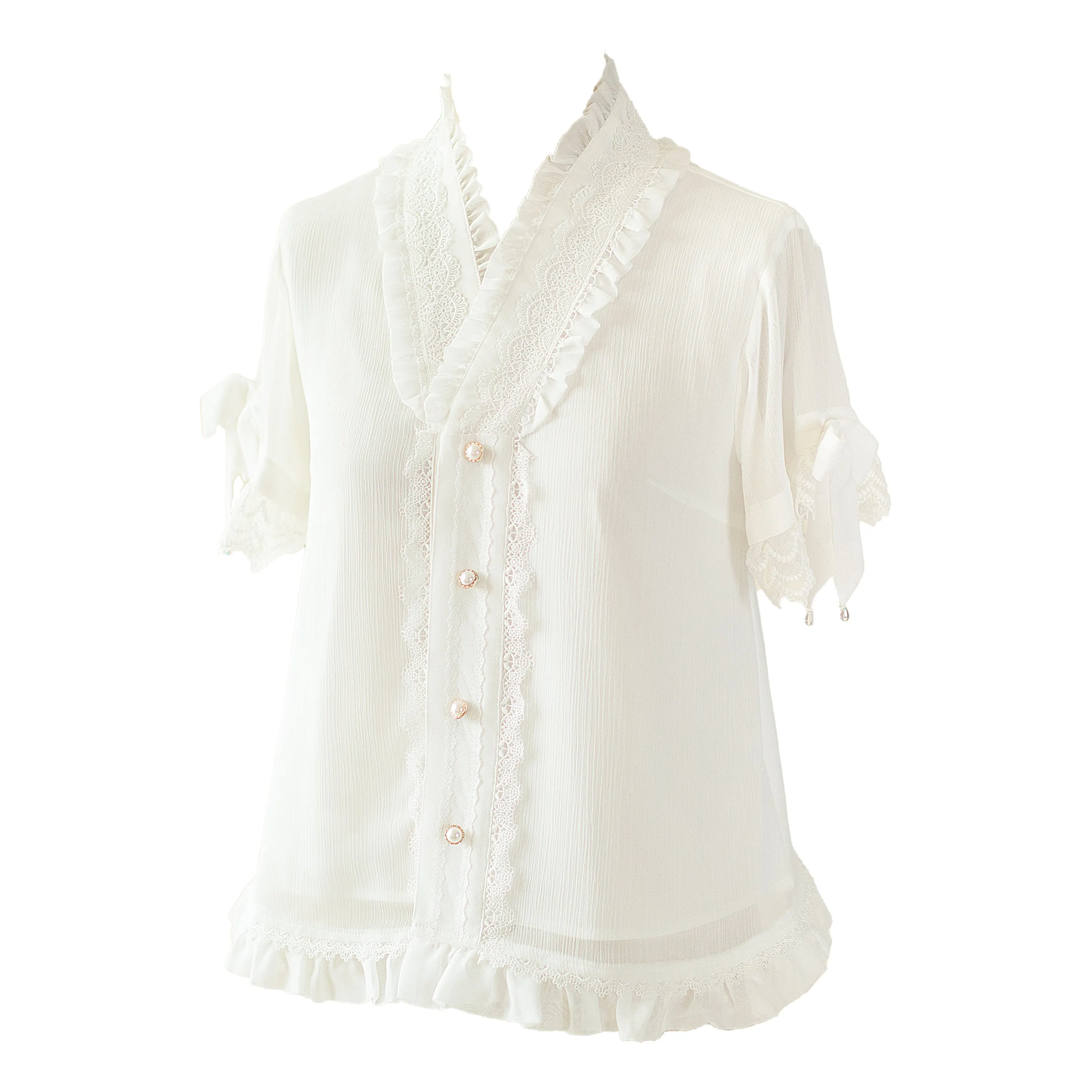 Forest Wardrobe ~ Fuying ~ Wa Lolita Lace Flounce Blouse