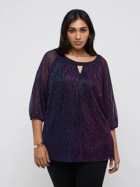 Gia Purple Ribbed and Shimmer-Detailed Blouse