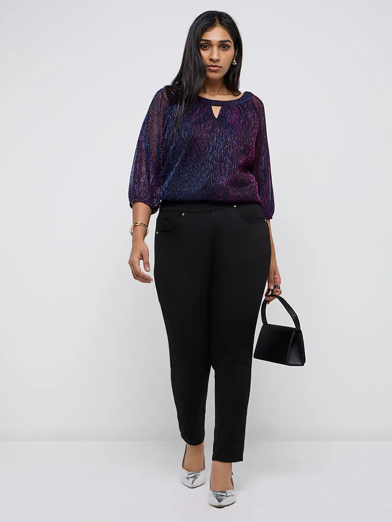 Gia Purple Ribbed and Shimmer-Detailed Blouse