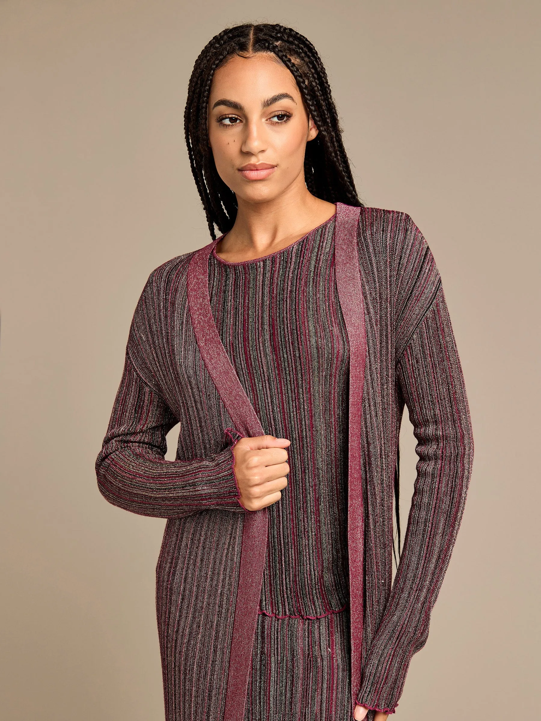 GWD Jessica Stripe Full Length Knitted Cardigan