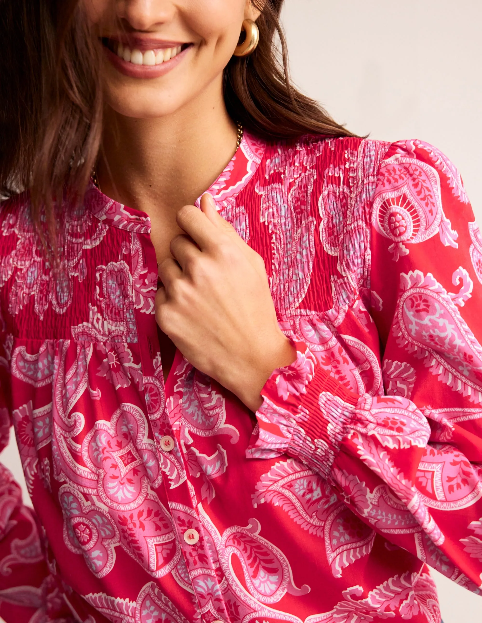Helena Cotton Blouse-Flame Scarlet, Cascade Paisley