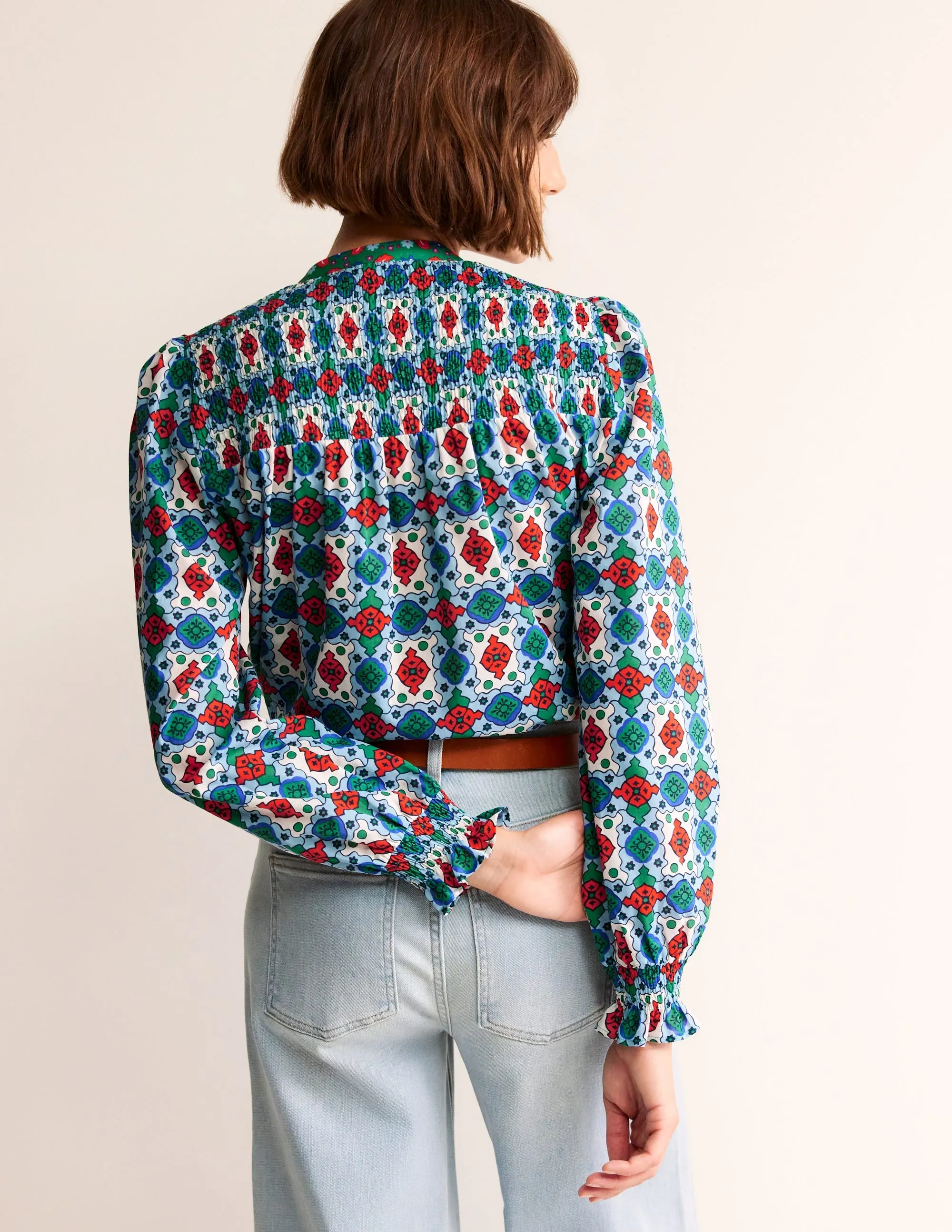 Helena Cotton Blouse-Multi, Coastal Tile