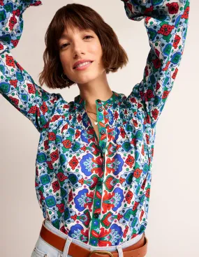Helena Cotton Blouse-Multi, Coastal Tile