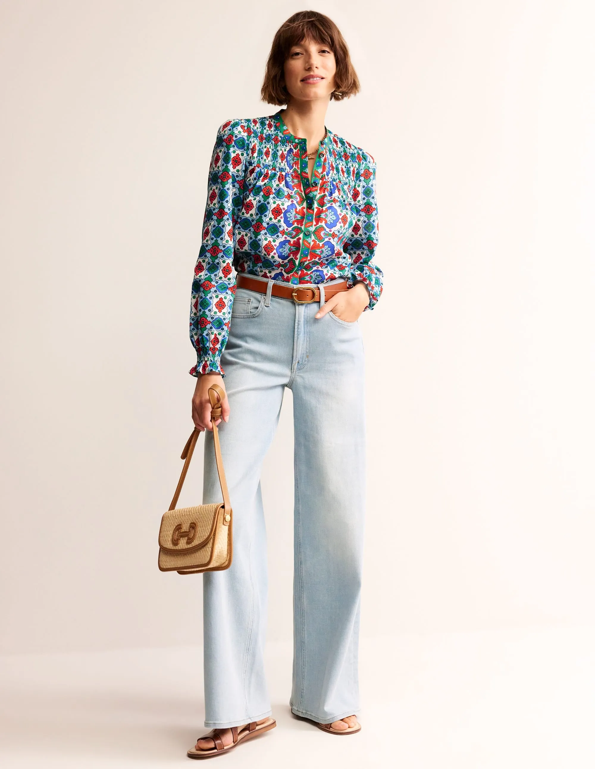 Helena Cotton Blouse-Multi, Coastal Tile