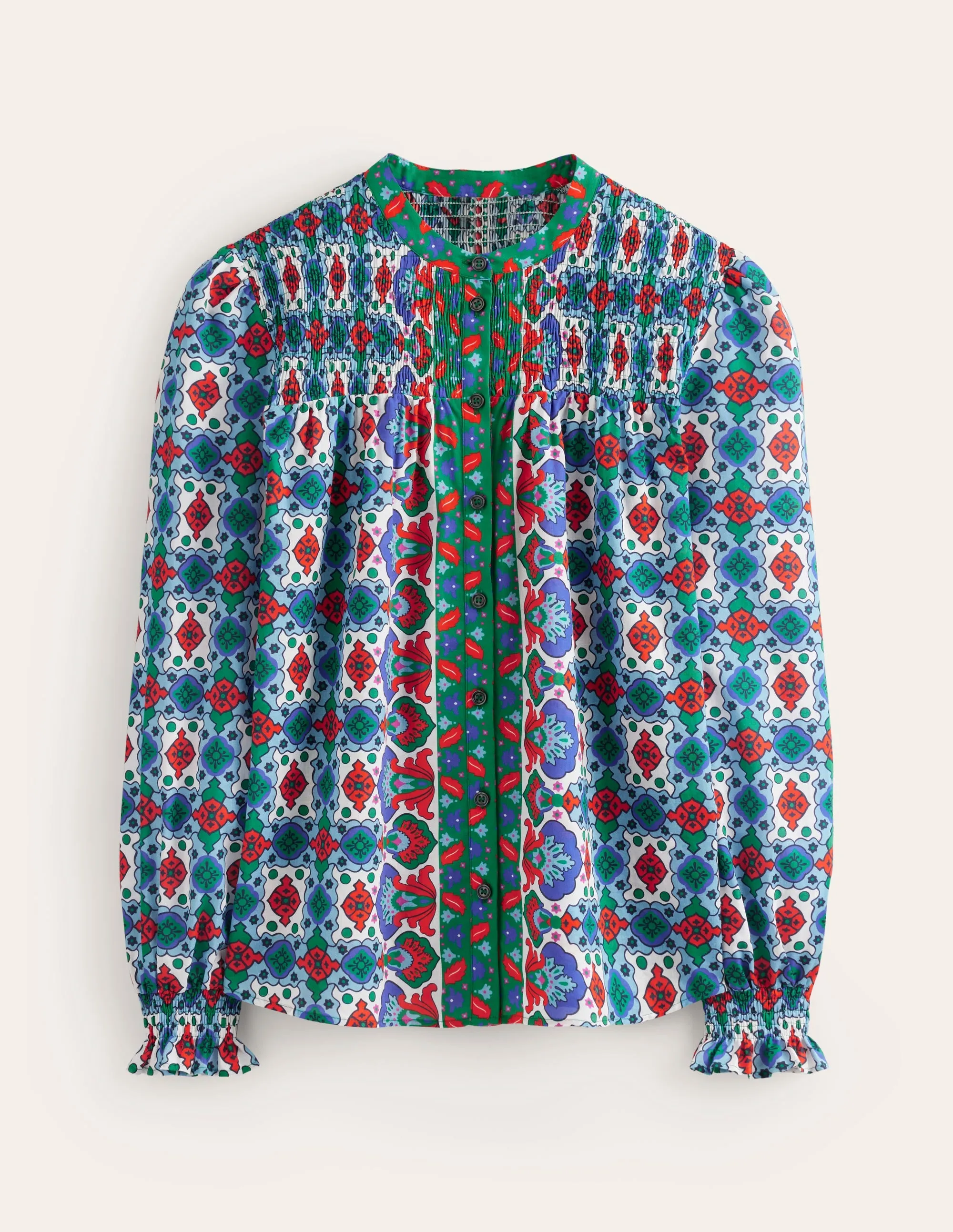 Helena Cotton Blouse-Multi, Coastal Tile