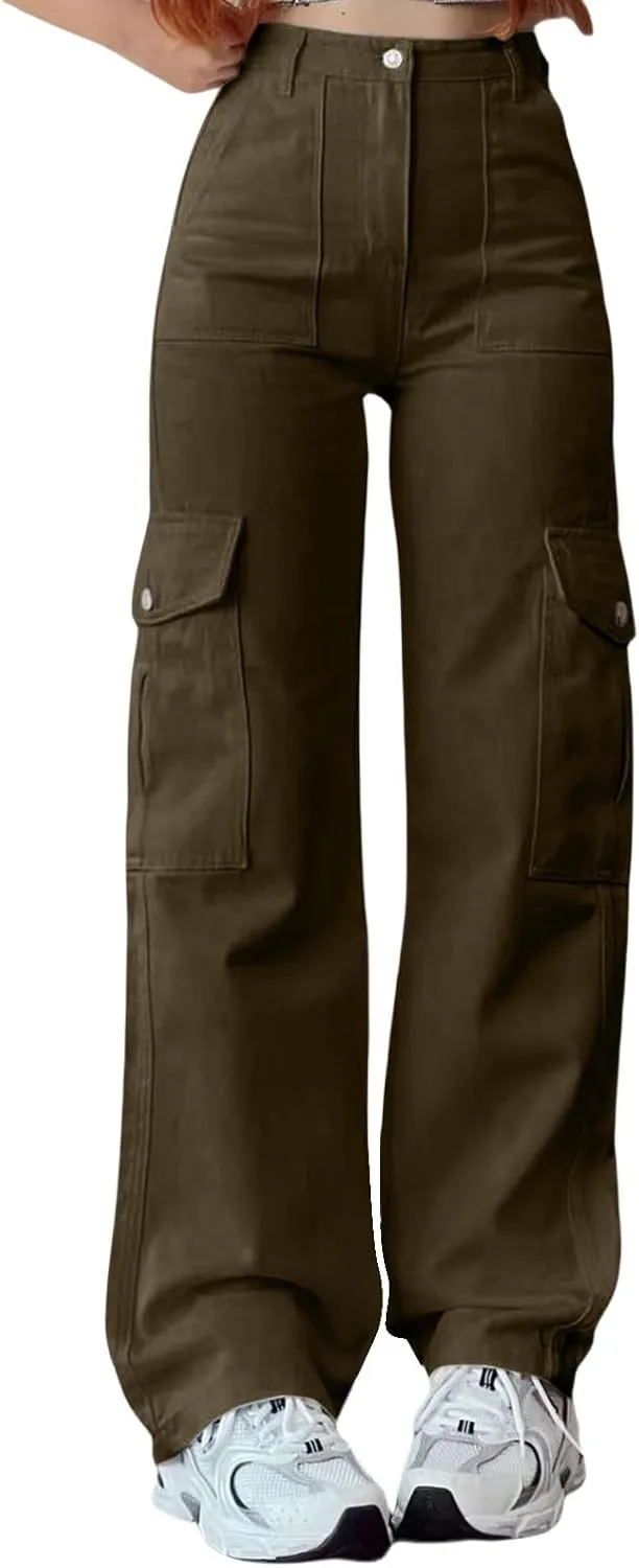 Hiking Cargo Pants for Women Relaxed Fit Casual High Waisted Straight Wide Leg Trousers Y2K Streetwear with Pockets