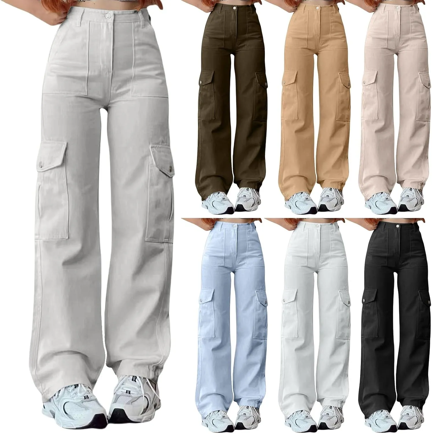 Hiking Cargo Pants for Women Relaxed Fit Casual High Waisted Straight Wide Leg Trousers Y2K Streetwear with Pockets