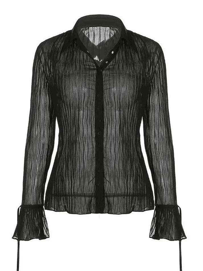 Joskaa Semi Sheer Long Sleeve Pleated Blouse