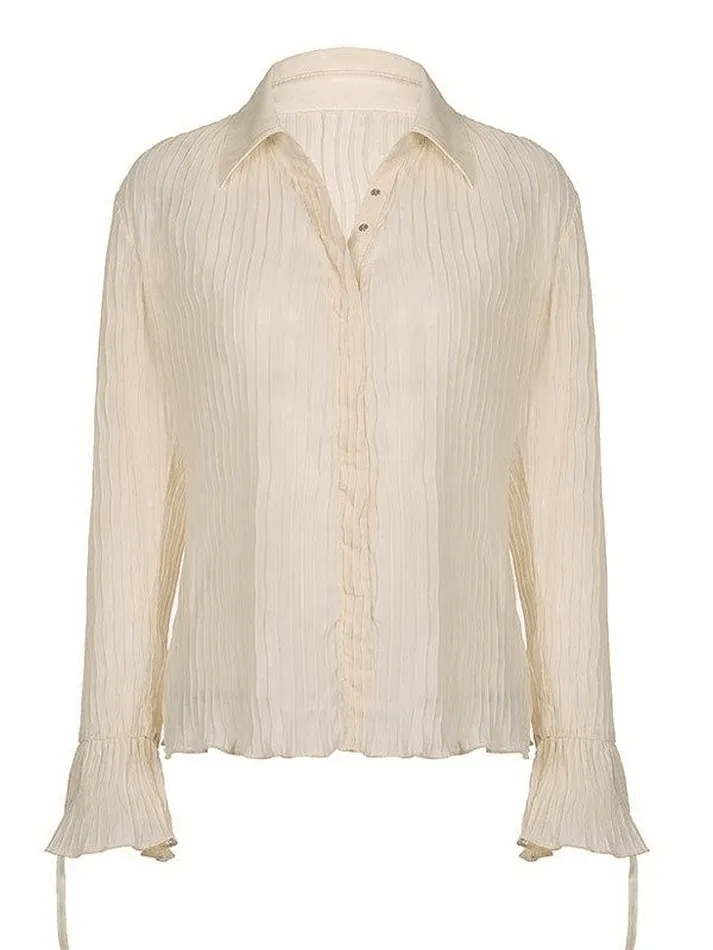 Joskaa Semi Sheer Long Sleeve Pleated Blouse