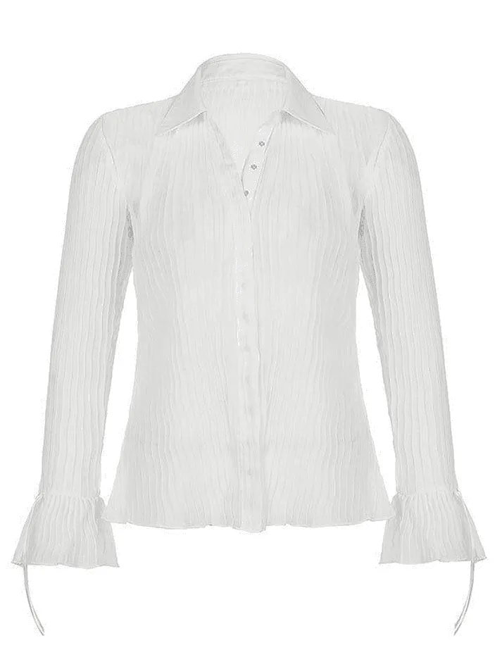 Joskaa Semi Sheer Long Sleeve Pleated Blouse