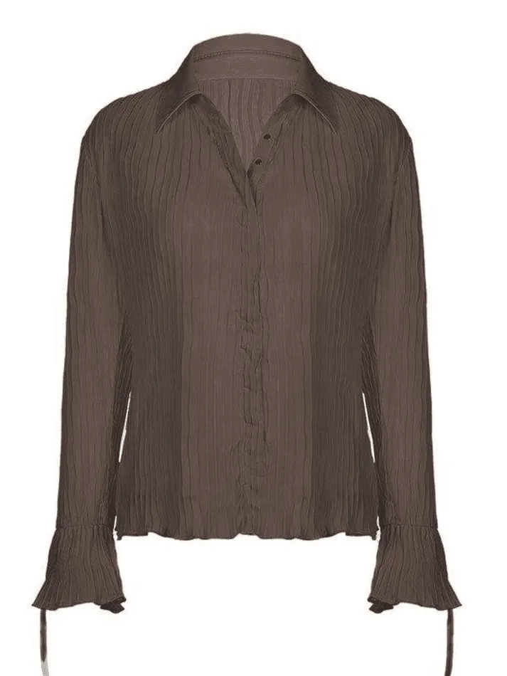 Joskaa Semi Sheer Long Sleeve Pleated Blouse