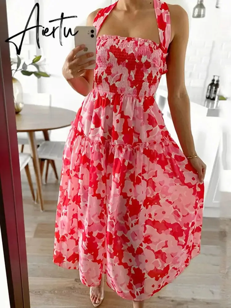 Lace Up Backless Sexy Maxi Dress Summer Women Elastic Red Long Elegant Ladies Holiday Dress Sundress Vestido Chiffon