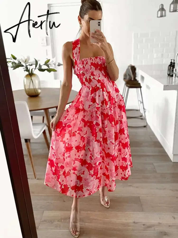 Lace Up Backless Sexy Maxi Dress Summer Women Elastic Red Long Elegant Ladies Holiday Dress Sundress Vestido Chiffon