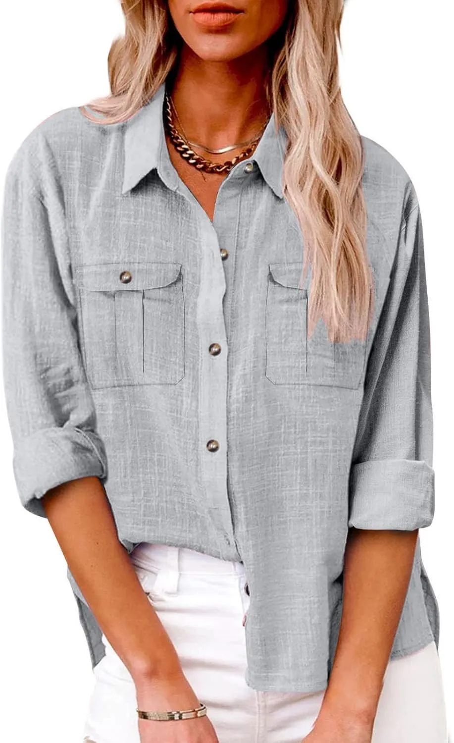 Linen Shirts for Women Summer Front Double Pockets Tops Tunic Linen Fabric Soft Breathable Blouses Fashion T Shirt