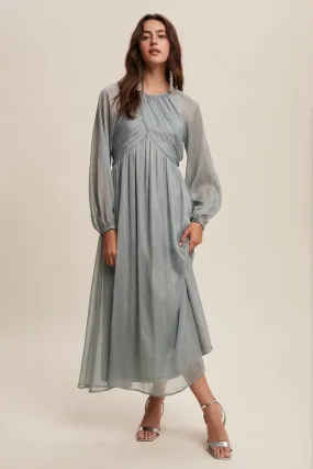 Listicle Solid Color Chiffon Maxi Dress in Sage