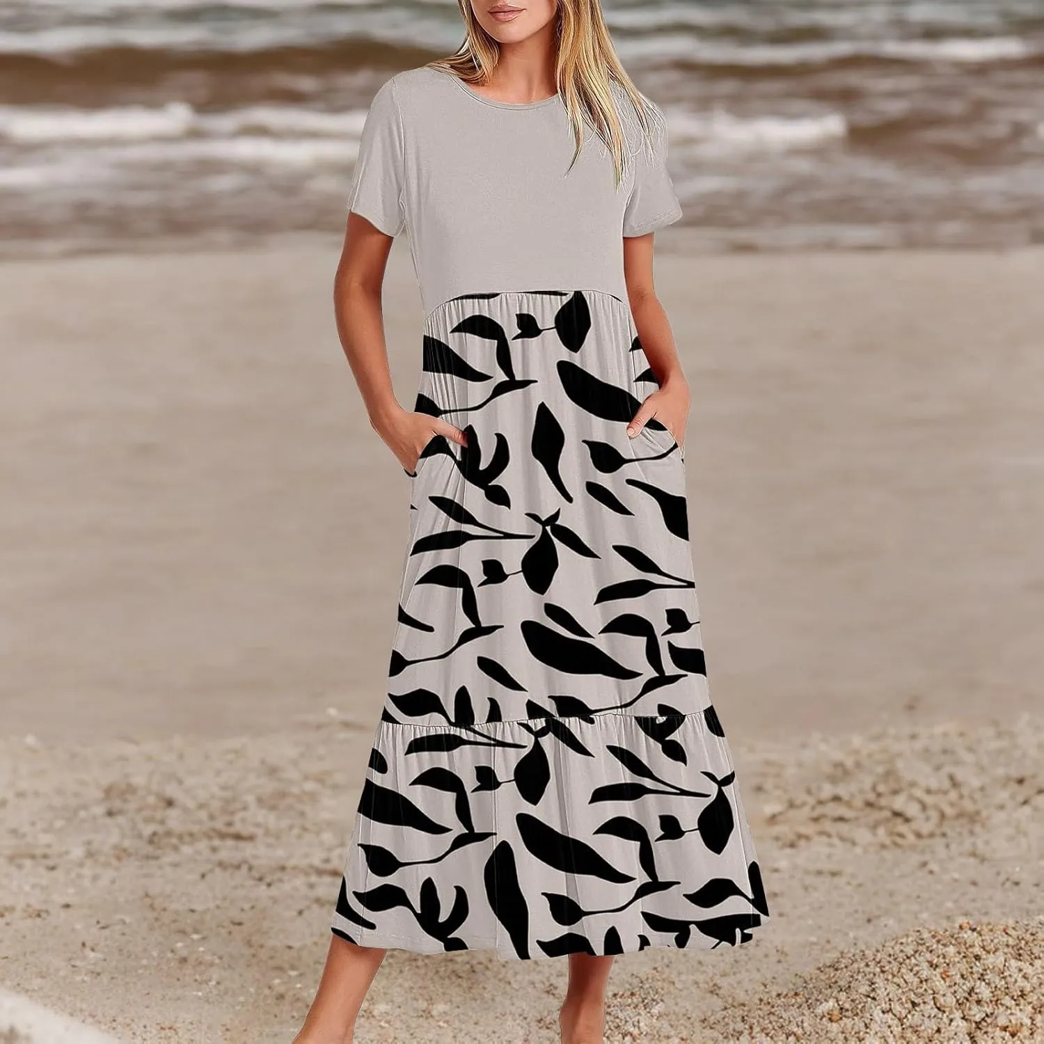 Long Floral Dresses for Women 2025 Beach Casual Elegant Spaghetti Strap Maxi Dress Patchwork Modest Flowy Boho Dress