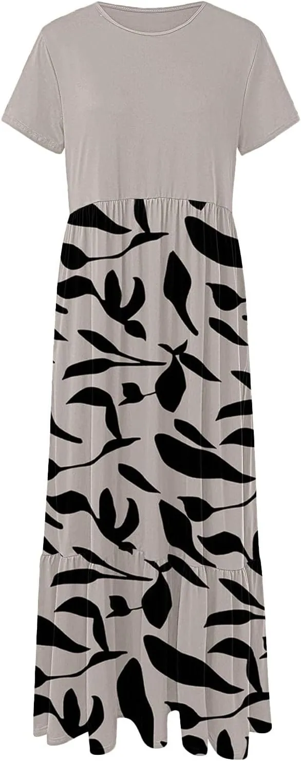 Long Floral Dresses for Women 2025 Beach Casual Elegant Spaghetti Strap Maxi Dress Patchwork Modest Flowy Boho Dress