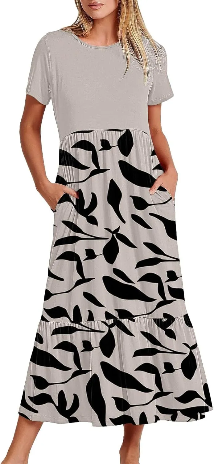 Long Floral Dresses for Women 2025 Beach Casual Elegant Spaghetti Strap Maxi Dress Patchwork Modest Flowy Boho Dress