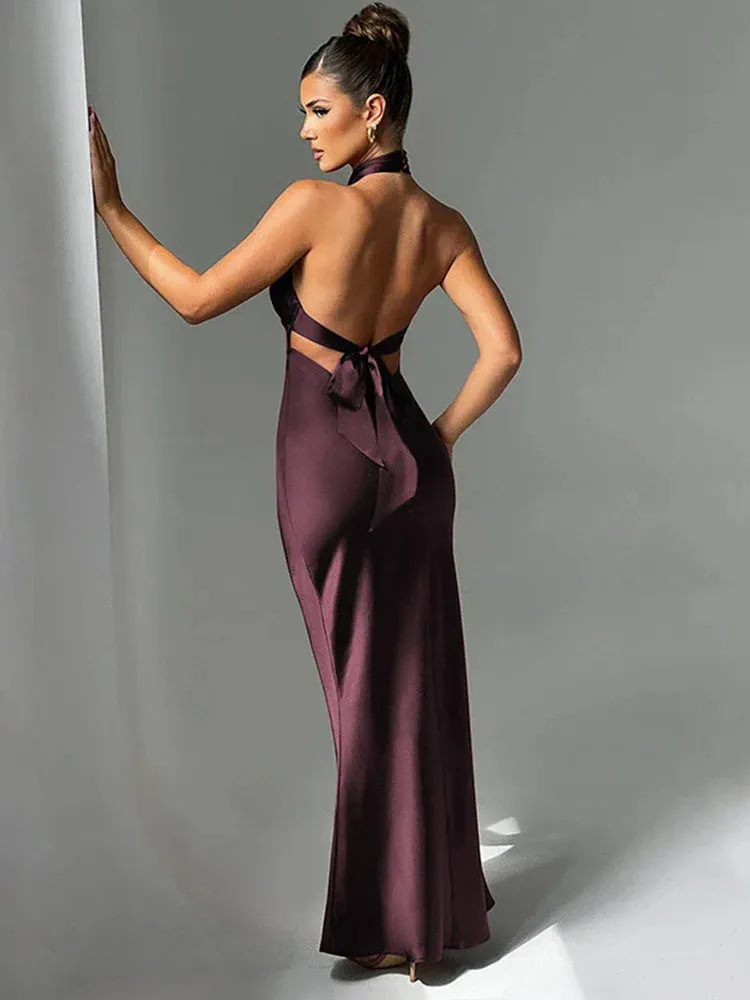 Long Slim Bodycon Halter Backless Nightclub Sexy Party Maxi Dress