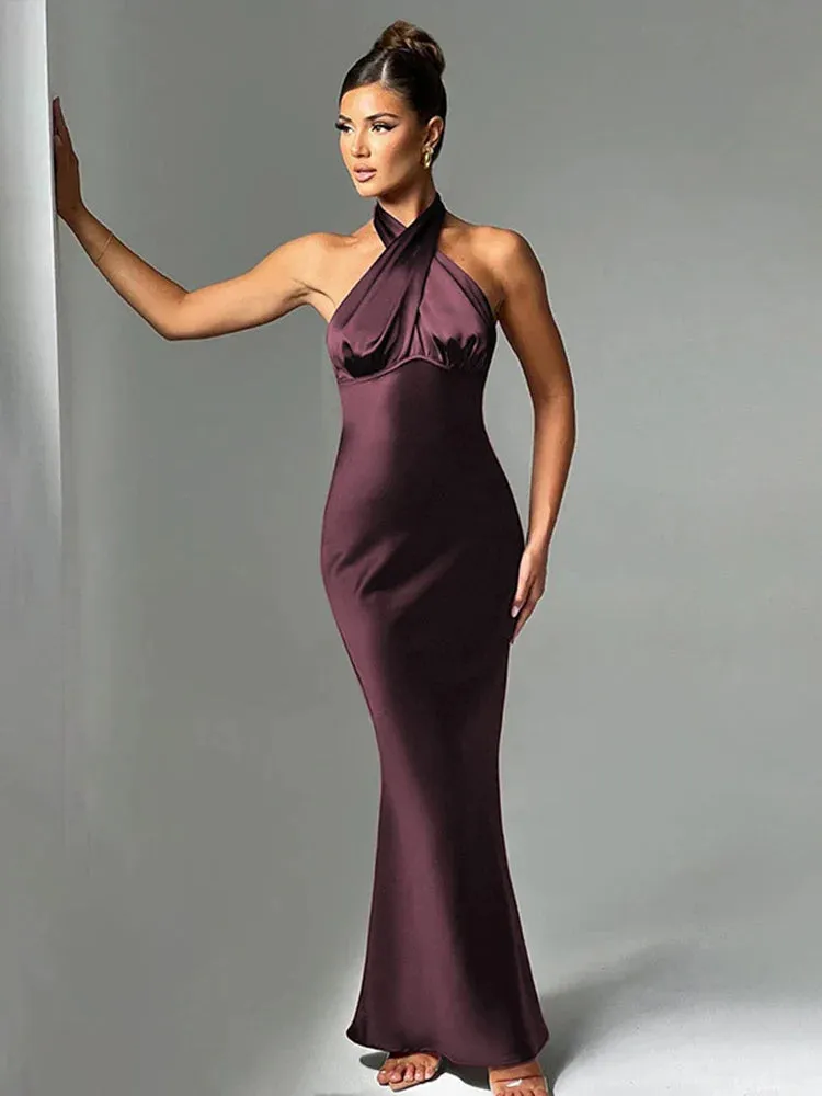 Long Slim Bodycon Halter Backless Nightclub Sexy Party Maxi Dress