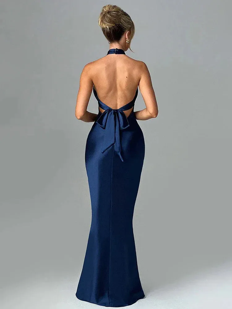 Long Slim Bodycon Halter Backless Nightclub Sexy Party Maxi Dress