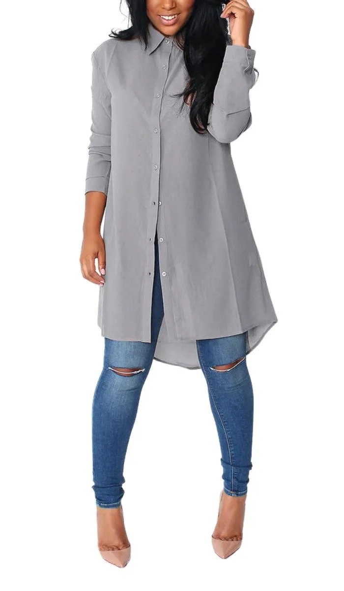 Luexco Long Sleeve Chiffon Blouse Boyfriend Shirt