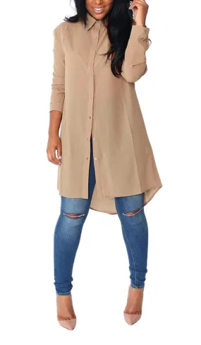 Luexco Long Sleeve Chiffon Blouse Boyfriend Shirt