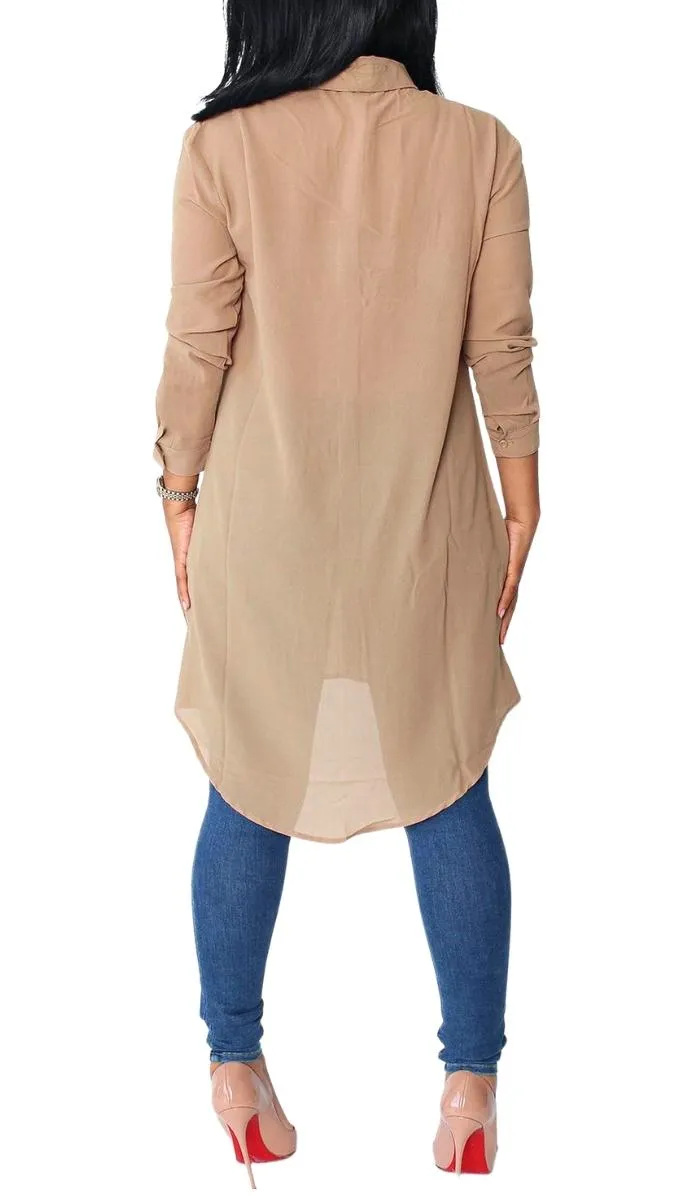 Luexco Long Sleeve Chiffon Blouse Boyfriend Shirt