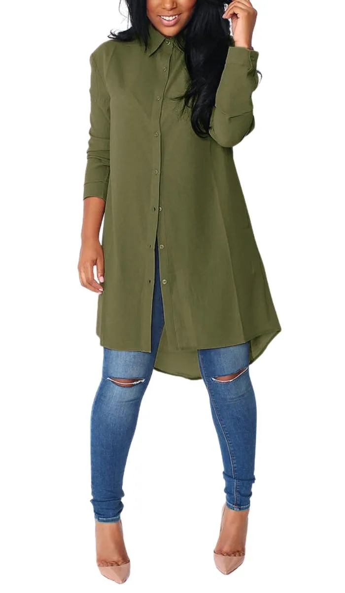 Luexco Long Sleeve Chiffon Blouse Boyfriend Shirt
