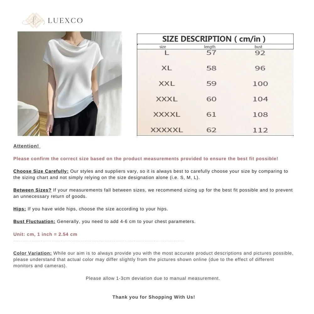 Luexco Women's Cascade Collar Blouse Short Sleeve Top