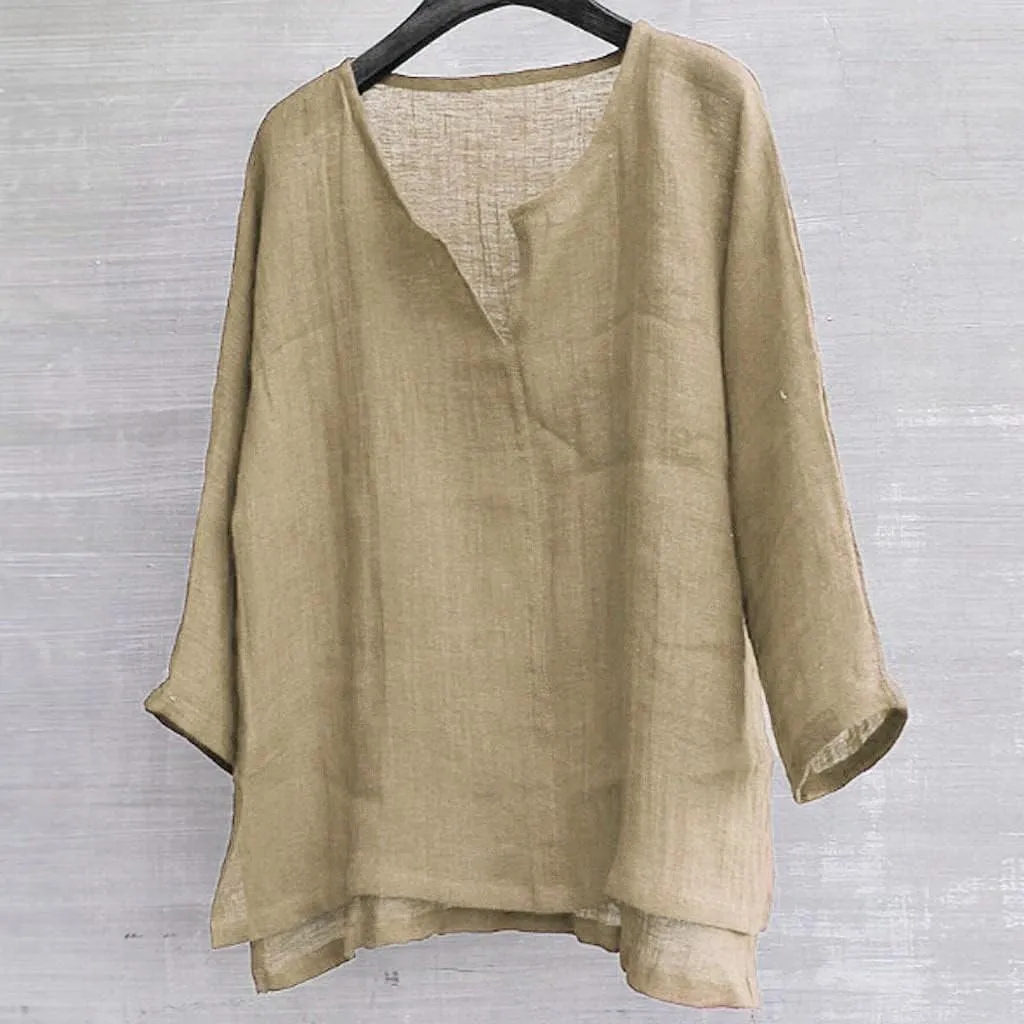 Men Cotton Linen Henley Shirts Hippie Baggy Breathable 3/4 Sleeve Blouse Summer Casual V Neck Beach Yoga Tunic Tops