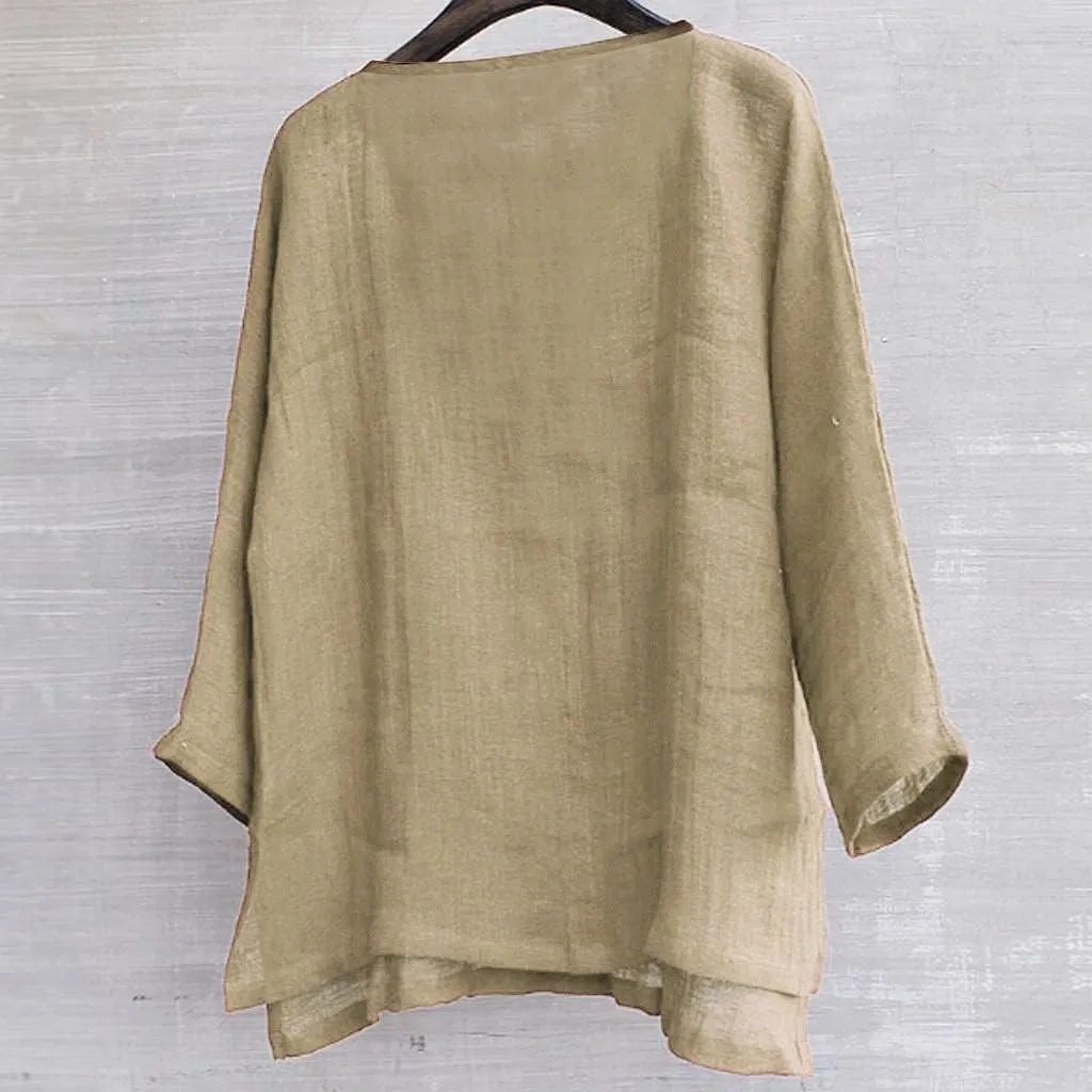 Men Cotton Linen Henley Shirts Hippie Baggy Breathable 3/4 Sleeve Blouse Summer Casual V Neck Beach Yoga Tunic Tops