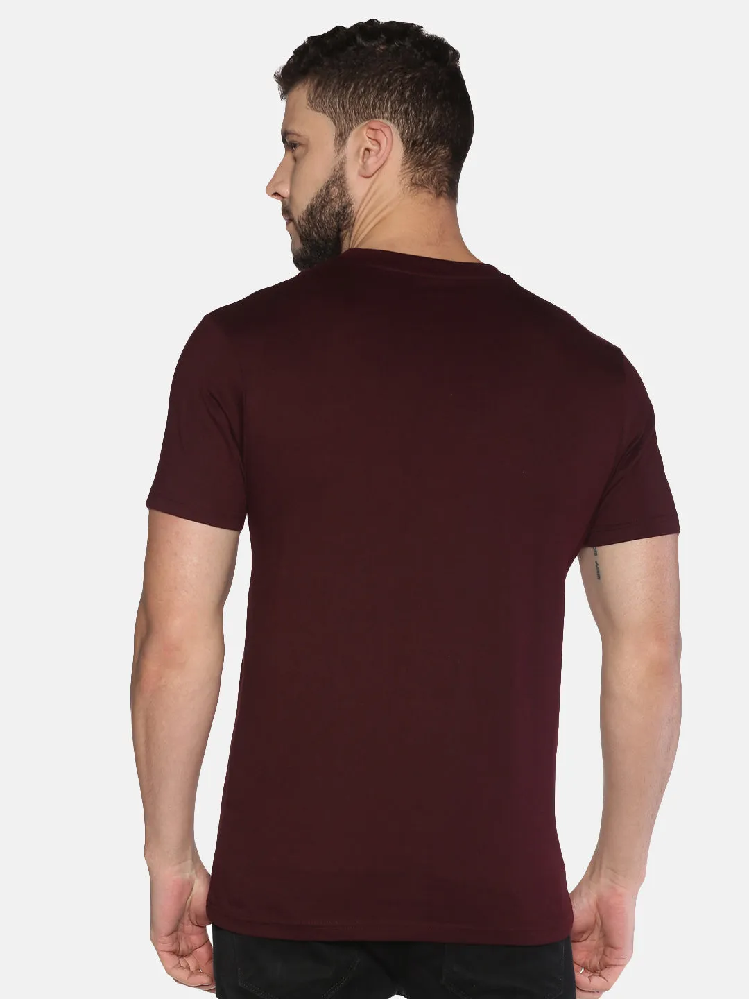 Men Maroon Front Typographic Printed Round Neck Organic Pure Cotton Half Sleeve Regular Fit Casual T-Shirt