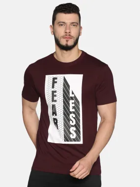 Men Maroon Front Typographic Printed Round Neck Organic Pure Cotton Half Sleeve Regular Fit Casual T-Shirt