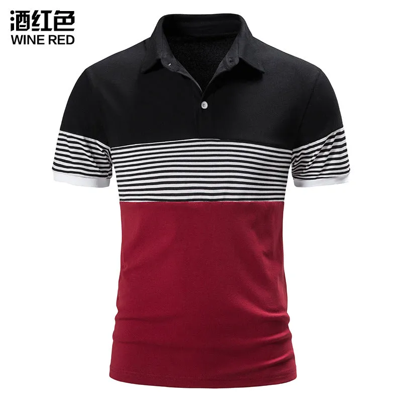 Men Turnover Collar Stripes Short Sleeves T-Shirt