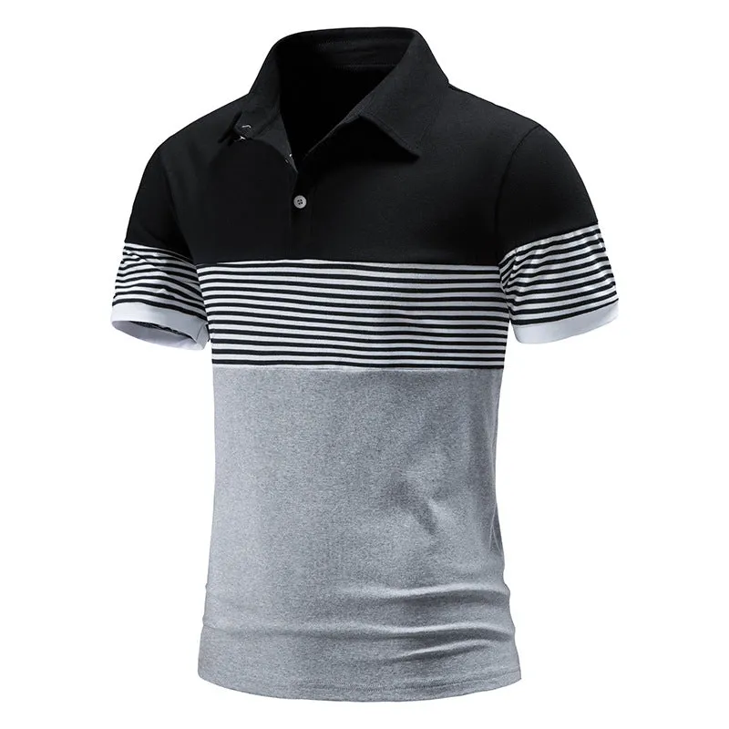 Men Turnover Collar Stripes Short Sleeves T-Shirt