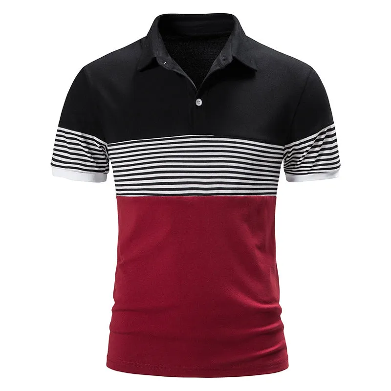 Men Turnover Collar Stripes Short Sleeves T-Shirt